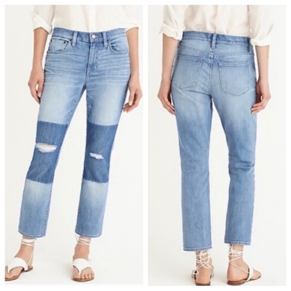 J Crew Slim Broken In Boyfriend distressed colorblock stretch jean sz 27P petite - Picture 1 of 16